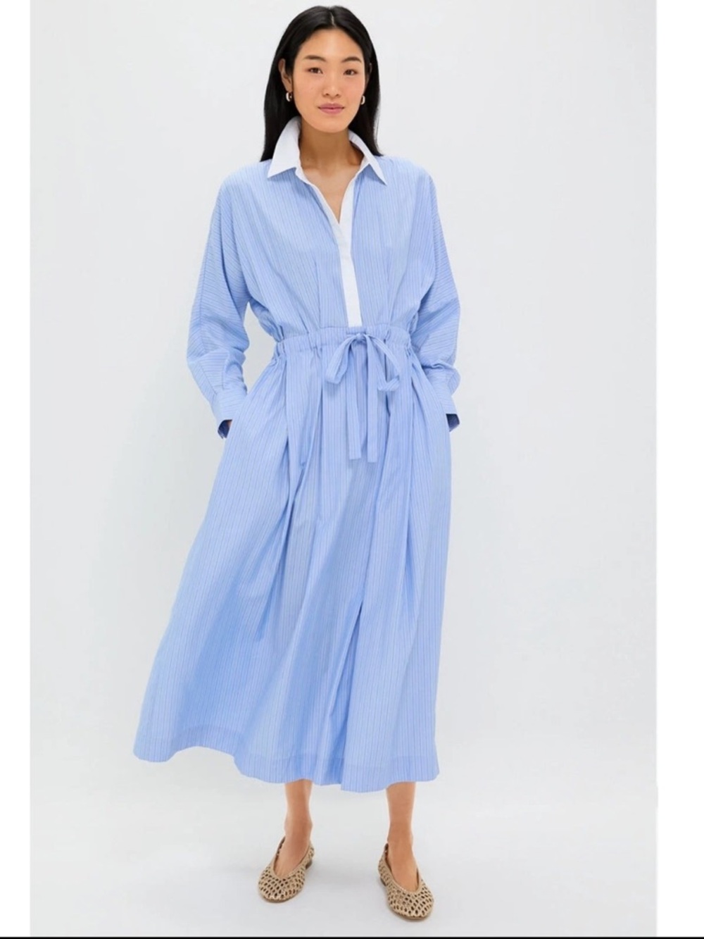 NWT TUCKERNUCK Cornflower Blue Stripe Tie Front Anna Dress Size L